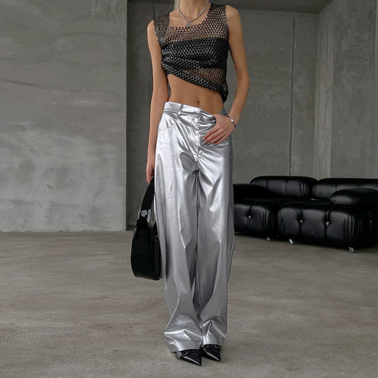 FAUS Leather Silver Wide  Pant